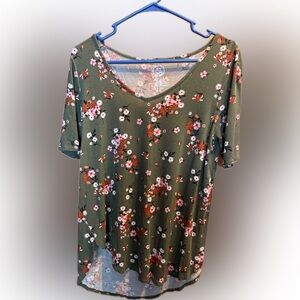 Maurices Olive Floral Short Sleeve Top